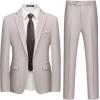 imageWULFUL Mens Slim Fit 2 Piece Suit One Button Solid Blazer Business Party Jacket Vest Pants SetKhaki