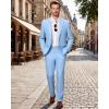 imageWULFUL Mens Slim Fit 2 Piece Suit One Button Solid Blazer Business Party Jacket Vest Pants SetLight Blue