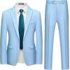 imageWULFUL Mens Slim Fit 2 Piece Suit One Button Solid Blazer Business Party Jacket Vest Pants SetLight Blue