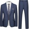 imageWULFUL Mens Slim Fit 2 Piece Suit One Button Solid Blazer Business Party Jacket Vest Pants SetNavy