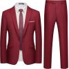 imageWULFUL Mens Slim Fit 2 Piece Suit One Button Solid Blazer Business Party Jacket Vest Pants SetWine Red