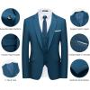 imageWULFUL Mens Slim Fit Suit One Button 3Piece Blazer Dress Business Wedding Party Jacket Vest amp PantTeal Blue