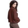 imageWULFUL Womens Full Zip Cropped Sweatshirt Long Sleeve Stand Collar Casual Jacket ShortBrown