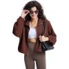 imageWULFUL Womens Full Zip Cropped Sweatshirt Long Sleeve Stand Collar Casual Jacket ShortBrown