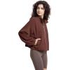 imageWULFUL Womens Full Zip Cropped Sweatshirt Long Sleeve Stand Collar Casual Jacket ShortBrown