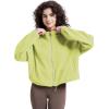 imageWULFUL Womens Full Zip Cropped Sweatshirt Long Sleeve Stand Collar Casual Jacket ShortGreen
