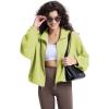 imageWULFUL Womens Full Zip Cropped Sweatshirt Long Sleeve Stand Collar Casual Jacket ShortGreen