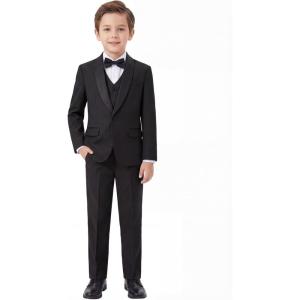 imageBoys 5 Pieces Tuxedo Suit Set Kids Suits Shawl Collar Jacket Pant Vest Pant and Bow Tie for Wedding Ring Bearer Party PromBlack