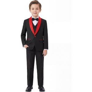 imageBoys 5 Pieces Tuxedo Suit Set Kids Suits Shawl Collar Jacket Pant Vest Pant and Bow Tie for Wedding Ring Bearer Party PromBlackred Lapel