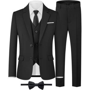 imageWULFUL Boys Formal Suit SetSlim Fit Blazer Dress Shirt Pants with Bow Tie 616 YearsBlack