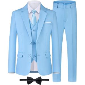 imageWULFUL Boys Formal Suit SetSlim Fit Blazer Dress Shirt Pants with Bow Tie 616 YearsLight Blue