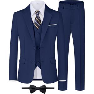 imageWULFUL Boys Formal Suit SetSlim Fit Blazer Dress Shirt Pants with Bow Tie 616 YearsNavy