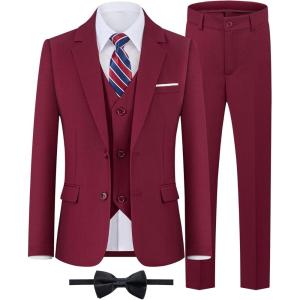 imageWULFUL Boys Formal Suit SetSlim Fit Blazer Dress Shirt Pants with Bow Tie 616 YearsRed