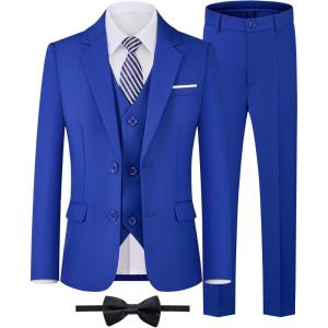 imageWULFUL Boys Formal Suit SetSlim Fit Blazer Dress Shirt Pants with Bow Tie 616 YearsRoyal Blue