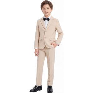 imageWULFUL Boys Slim Fit Formal Suit Set2 Piece Suit for Boys Teens Wedding Casual Summer OutfitBeige