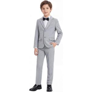 imageWULFUL Boys Slim Fit Formal Suit Set2 Piece Suit for Boys Teens Wedding Casual Summer OutfitGrey