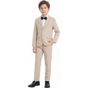 imageWULFUL Boys Slim Fit Formal Suit Set2 Piece Suit for Boys Teens Wedding Casual Summer OutfitKhaki