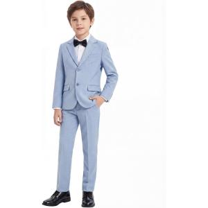 imageWULFUL Boys Slim Fit Formal Suit Set3 Piece Suit with Extra Bow Tie for Boys Teens Wedding Casual Summer OutfitLight Blue
