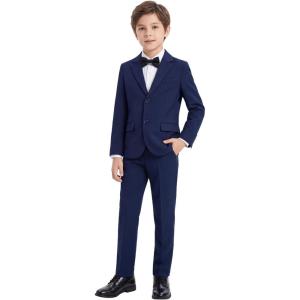 imageWULFUL Boys Slim Fit Formal Suit Set3 Piece Suit with Extra Bow Tie for Boys Teens Wedding Casual Summer OutfitNavy