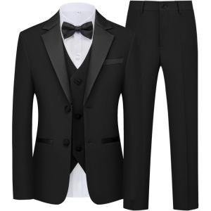 imageWULFUL Boys Suits 5Piece Tuxedo Suit Set Jacket Pants Shirt Vest amp Bow Tie for Kids Wedding Ring Bearer PartyBlack