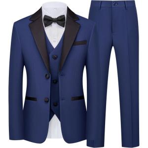 imageWULFUL Boys Suits 5Piece Tuxedo Suit Set Jacket Pants Shirt Vest amp Bow Tie for Kids Wedding Ring Bearer PartyNavy
