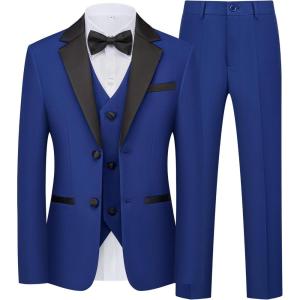 imageWULFUL Boys Suits 5Piece Tuxedo Suit Set Jacket Pants Shirt Vest amp Bow Tie for Kids Wedding Ring Bearer PartyRoyal Blue