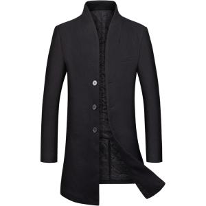 imageWULFUL Men Wool Trench Coat Slim Fit Winter CoatBlack038