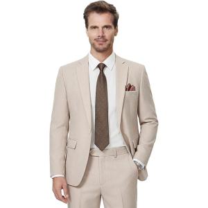 imageWULFUL Mens Slim Fit 2 Piece Suit One Button Solid Blazer Business Party Jacket Vest Pants SetBeige