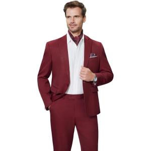 imageWULFUL Mens Slim Fit 2 Piece Suit One Button Solid Blazer Business Party Jacket Vest Pants SetWine Red