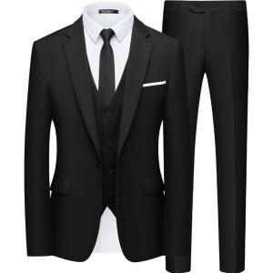 imageWULFUL Mens Slim Fit Suit One Button 3Piece Blazer Dress Business Wedding Party Jacket Vest amp PantBlack