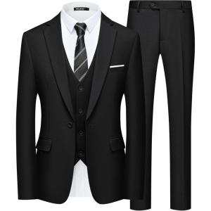imageWULFUL Mens Slim Fit Suit One Button 3Piece Blazer Dress Business Wedding Party Jacket Vest amp PantBrilliant Black