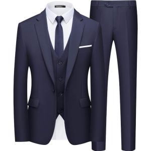 imageWULFUL Mens Slim Fit Suit One Button 3Piece Blazer Dress Business Wedding Party Jacket Vest amp PantNavy Blue055
