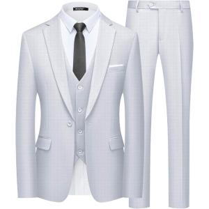 imageWULFUL Mens Slim Fit Suit One Button 3Piece Blazer Dress Business Wedding Party Jacket Vest amp PantWhite0127