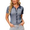 imageWULFUL Womens Short Sleeve Striped Pullover Sweater Cardigan Ribbed Knit Casual V Neck Shirt Tops