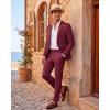 imageWULFUL Mens 2 Piece Slim Fit Suit Set One Button Casual Blazer Jacket Pants SetClassic Fit Suits for Men Wedding BusinessRed