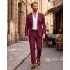 imageWULFUL Mens 2 Piece Slim Fit Suit Set One Button Casual Blazer Jacket Pants SetClassic Fit Suits for Men Wedding BusinessRed