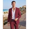 imageWULFUL Mens 2 Piece Slim Fit Suit Set One Button Casual Blazer Jacket Pants SetClassic Fit Suits for Men Wedding BusinessRed