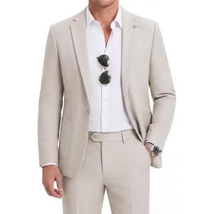imageWULFUL Mens 2 Piece Slim Fit Suit Set One Button Casual Blazer Jacket Pants SetClassic Fit Suits for Men Wedding BusinessChampagne