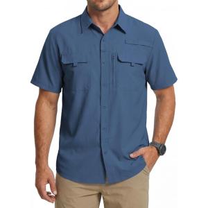 imageWULFUL Mens Sun Protection Fishing Shirts UPF 50 Lightweight Quick Dry Cooling Short Sleeve Shirts for Work Hiking SafariBlue