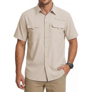 imageWULFUL Mens Sun Protection Fishing Shirts UPF 50 Lightweight Quick Dry Cooling Short Sleeve Shirts for Work Hiking SafariKhaki