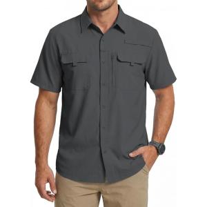 imageWULFUL Mens Sun Protection Fishing Shirts UPF 50 Lightweight Quick Dry Cooling Short Sleeve Shirts for Work Hiking SafariShadow Grey