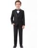 imageWULFUL Boys 5 Pieces Tuxedo Suit Set Kids Suits Shawl Collar Jacket Pant Vest and Bow Tie for Wedding Ring Bearer Party PromBlack