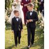 imageWULFUL Boys 5 Pieces Tuxedo Suit Set Kids Suits Shawl Collar Jacket Pant Vest and Bow Tie for Wedding Ring Bearer Party PromBlack