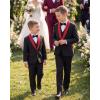 imageWULFUL Boys 5 Pieces Tuxedo Suit Set Kids Suits Shawl Collar Jacket Pant Vest and Bow Tie for Wedding Ring Bearer Party PromBlackred Lapel