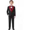 imageWULFUL Boys 5 Pieces Tuxedo Suit Set Kids Suits Shawl Collar Jacket Pant Vest and Bow Tie for Wedding Ring Bearer Party PromBlackred Lapel