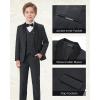 imageWULFUL Boys 5 Pieces Tuxedo Suit Set Kids Suits Shawl Collar Jacket Pant Vest and Bow Tie for Wedding Ring Bearer Party PromDark Grey