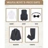 imageWULFUL Boys 5 Pieces Tuxedo Suit Set Kids Suits Shawl Collar Jacket Pant Vest and Bow Tie for Wedding Ring Bearer Party PromDark Grey