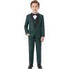 imageWULFUL Boys 5 Pieces Tuxedo Suit Set Kids Suits Shawl Collar Jacket Pant Vest and Bow Tie for Wedding Ring Bearer Party PromDeep Green