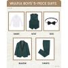 imageWULFUL Boys 5 Pieces Tuxedo Suit Set Kids Suits Shawl Collar Jacket Pant Vest and Bow Tie for Wedding Ring Bearer Party PromDeep Green