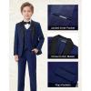 imageWULFUL Boys 5 Pieces Tuxedo Suit Set Kids Suits Shawl Collar Jacket Pant Vest and Bow Tie for Wedding Ring Bearer Party PromNavy